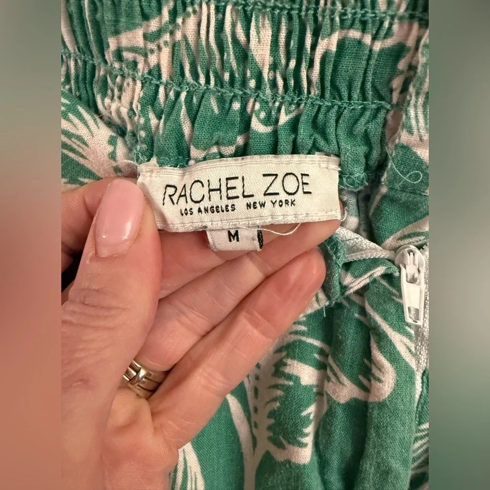 Rachel Zoe Green Tropical Linen Blend Wide Leg Pants – Size M - Picture 3 of 6